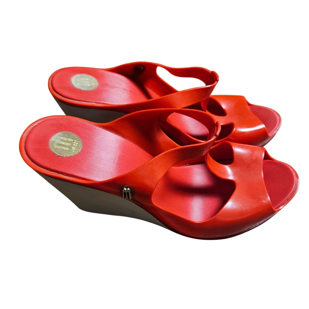 Melissa Gradient Red Jelly Wedge Sandals Peep Toe Platform Shoes Womens US 7